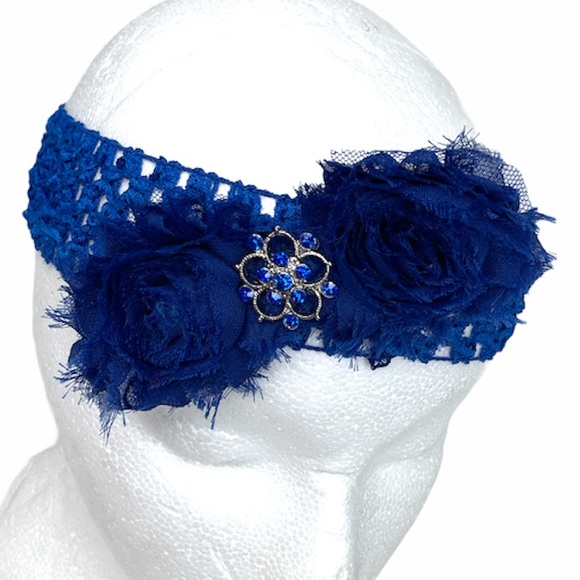 Flower Headwrap Blue Handmade - Picture 2 of 4